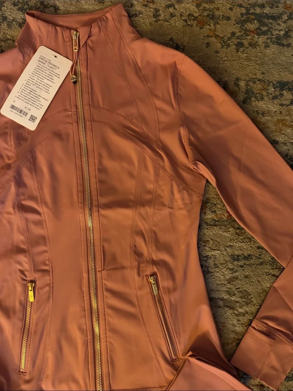 lululemon athletica rose-mauve zip jacket with gold hardware